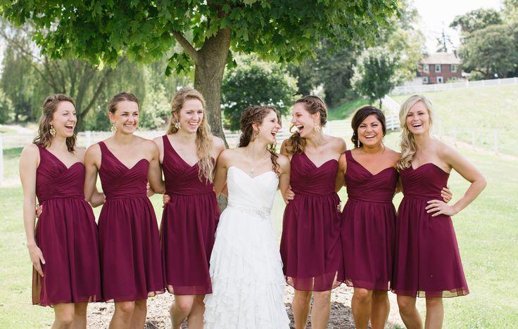 бордовые платья подружек невесты 